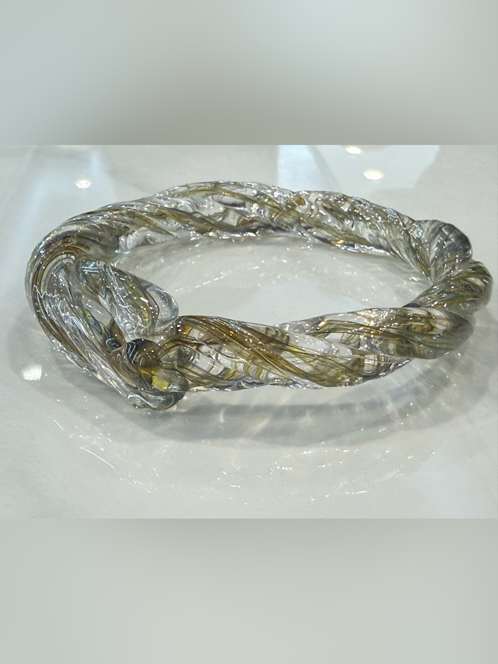 Dichroic Twist Bracelet Art Glass Bangle in Clear Gold Shimmering Tones Unique